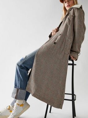 We The Free Houndstooth Long Trench Coat